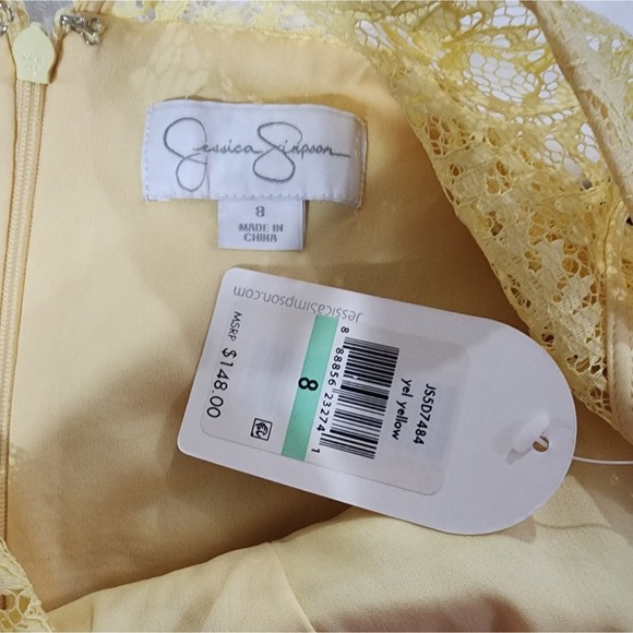 Jessica Simpson lemon yellow lace overlay sweetheart neckline dress size 8 new!! - Picture 7 of 7